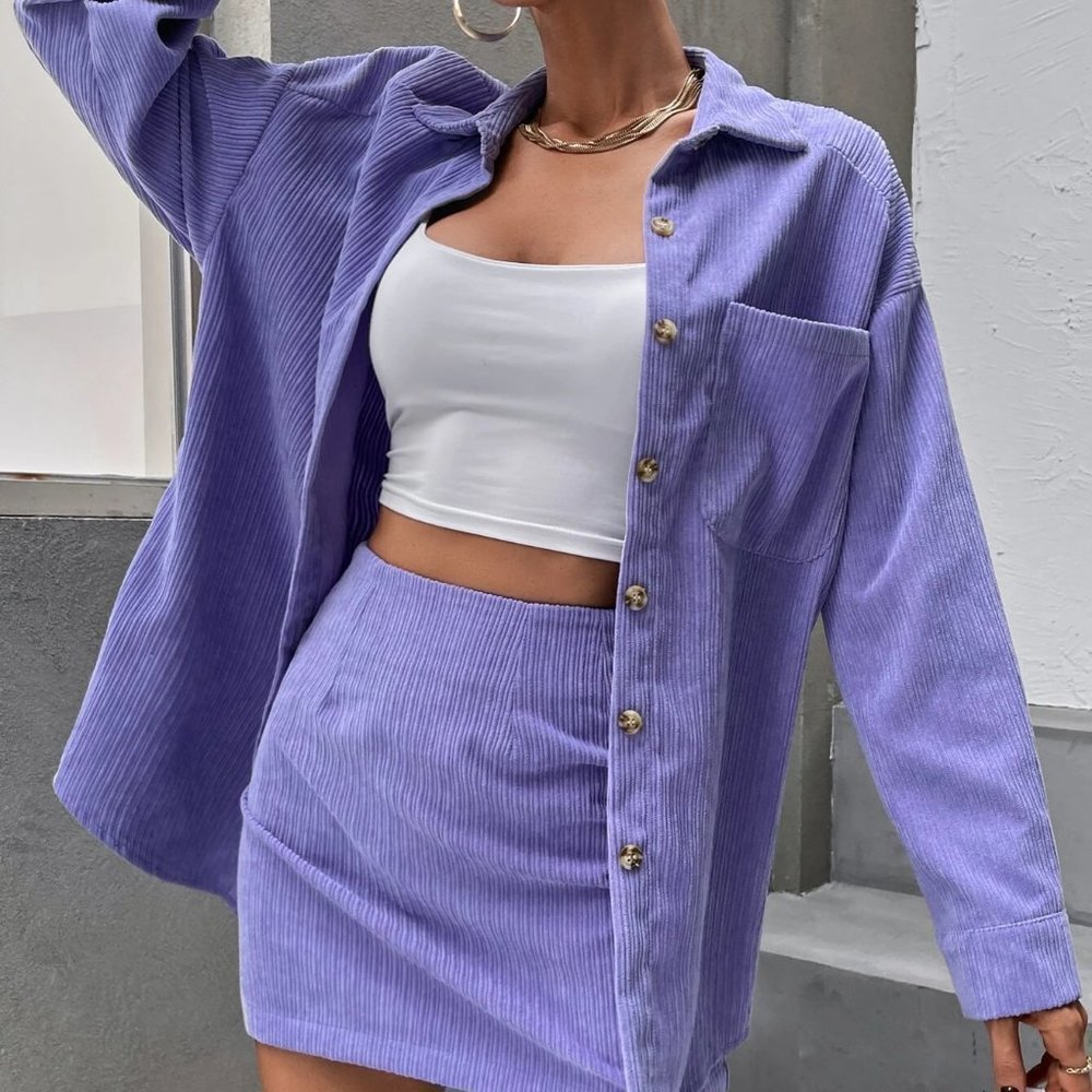 Coord Set Corduroy Blouse & Skirt - purple - Picture 5 of 5